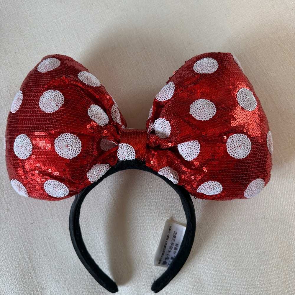 Red Polka Dot Sequin Bow Headband Mickey Minnie ears